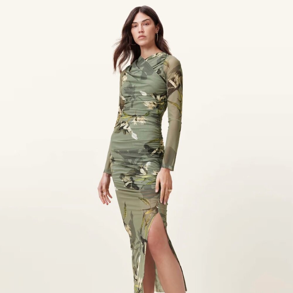Hanako Print Mesh Wrap Maxi Dress
